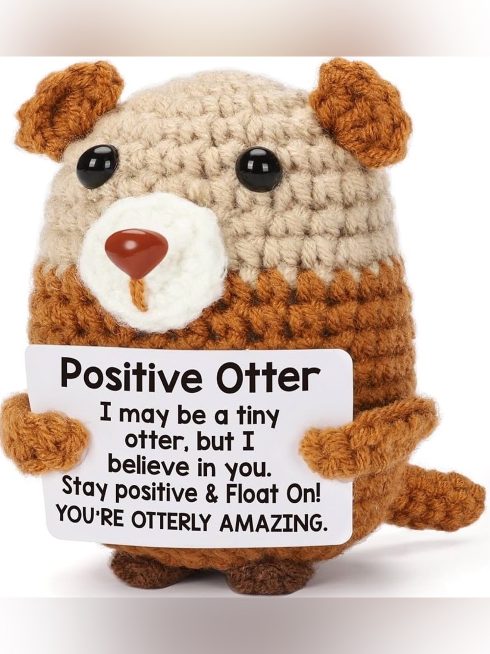 Emotional Support Doll, Otter Handmade Crochet in Browns with a Positive Message